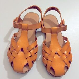 Cat and Jack girls Tan Woven Leather Sandals with Velcro Ankle Straps